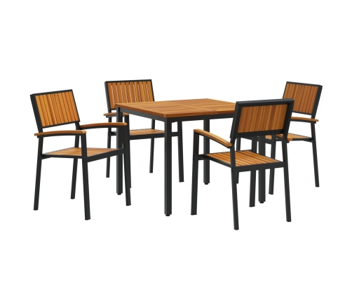 Juego de Comedor Jardín Conjunto de 5 Negro y Marrón Metal y madera