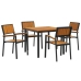 Juego de Comedor Jardín Conjunto de 5 Negro y Marrón Metal y madera