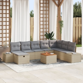 Juego de Sofá de Jardín Set de 9 Beige Poliratán