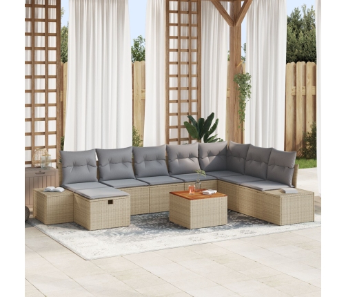 Juego de Sofá de Jardín Set de 9 Beige Poliratán