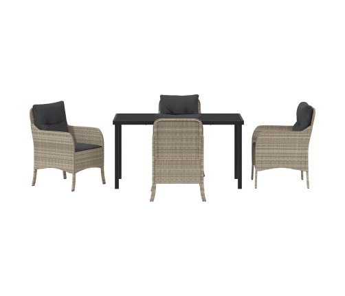 Set de Comedor de Jardín  de 5 Piezas con Cojines Gris Claro Poliratán