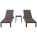 Tumbonas  2 pcs con Ruedas y Mesa Marrón Poliratán