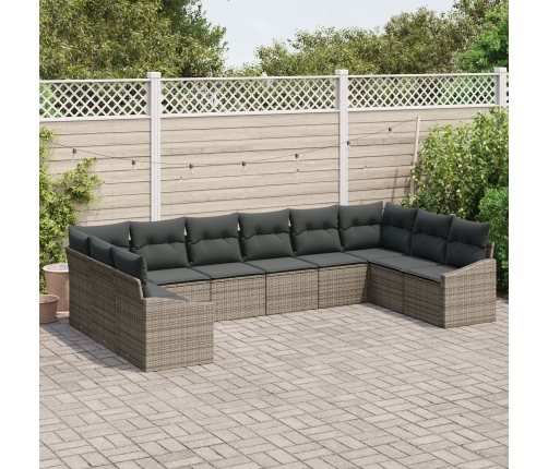 Conjunto de Comedor de Jardín de 10 Piezas con Cojines Gris Poliratán