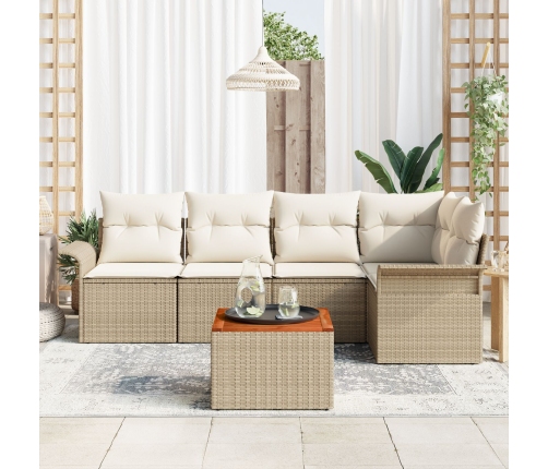 Juego de Sofá de Jardín de 6 Piezas con Cojines Beige Poliratán Acacia