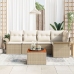 Juego de Sofá de Jardín de 6 Piezas con Cojines Beige Poliratán Acacia