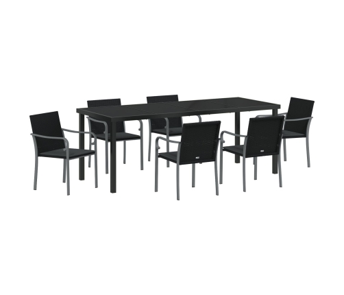 Conjunto de comedor de jardín de 7 piezas de  con cojines de ratán sintético negro