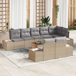 Set de sofá de jardín  de 9 piezas con cojines Beige Poliratán Acacia