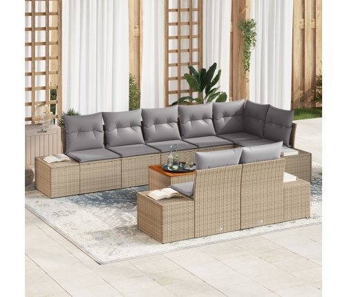 Set de sofá de jardín  de 9 piezas con cojines Beige Poliratán Acacia
