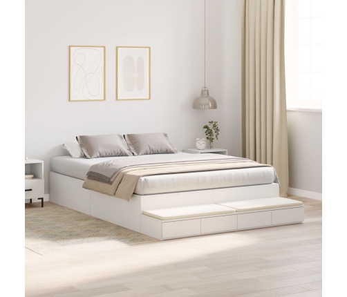 Marco de Cama de Almacenamiento  Blanco Madera Elaborada