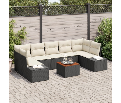 Conjunto de Sofás de Jardín de 8 Piezas con Cojines Negro Poliratán Acacia
