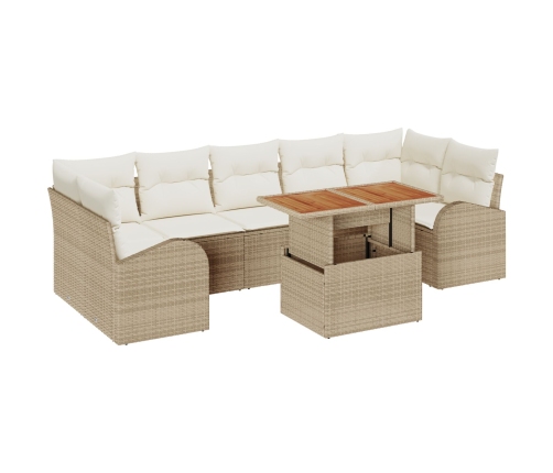Set de Jardín de 8 Piezas con Cojines Beige Ratán Acacia
