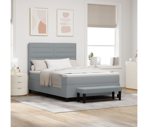 Cama con Base de Resortes con Colchón y Banco Gris Claro 140x190 cm Tela