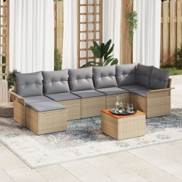 Juego de Sofá de Jardín de 8 Piezas con Cojines Beige Ratán Sintético Acacia