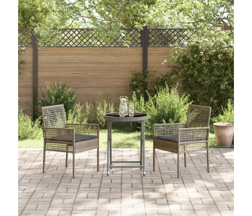 Conjunto de Bistro de Jardín de 3 Piezas con Cojines Gris de Poliratán