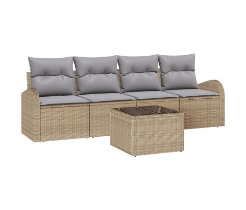 Conjunto de sofá de jardín  de 5 piezas con cojines Beige Ratán sintético
