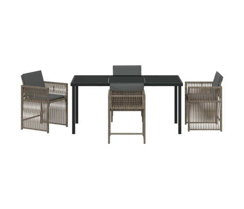 Conjunto de Comedor de Jardín de 5 Piezas con Cojines Gris de Poliratán