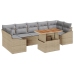 Conjunto de Comedor Jardín de 8 Piezas con Cojines Beige Ratán Sintético Acacia