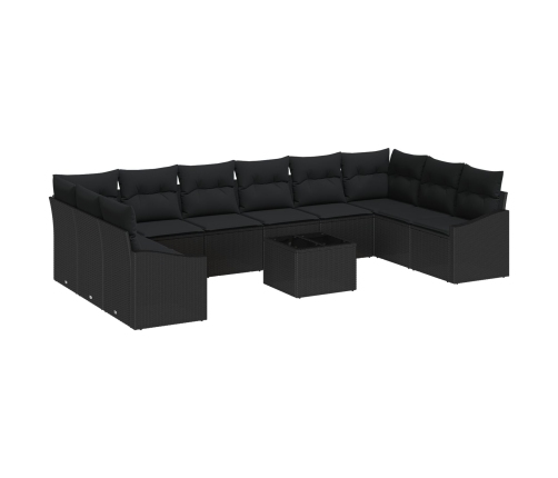 Conjunto de Sofá de Jardín  Set de 11 Negro Poliratán y tela