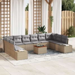 Conjunto de Sofá de Jardín  de 11 Piezas con Cojines Beige Ratán Acacia