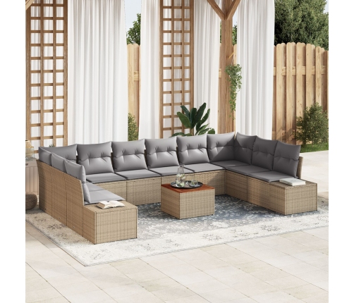 Conjunto de Sofá de Jardín  de 11 Piezas con Cojines Beige Ratán Acacia