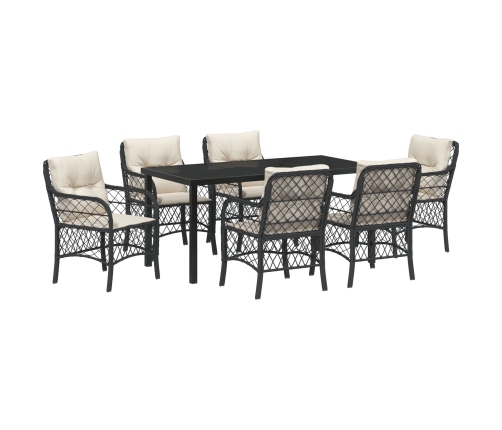 Juego de comedor de jardín de 7 piezas  con cojines Negro Poliratán