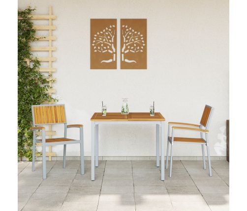 Set de Comedor de Jardín Set de 3 Gris, Tono Madera Metal, Madera