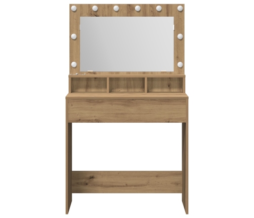 Mesa de tocador  con luces LED de roble artesanal 79x41x135 cm