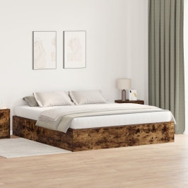 Estructura de cama  Roble ahumado Madera Doble Con almacenamiento