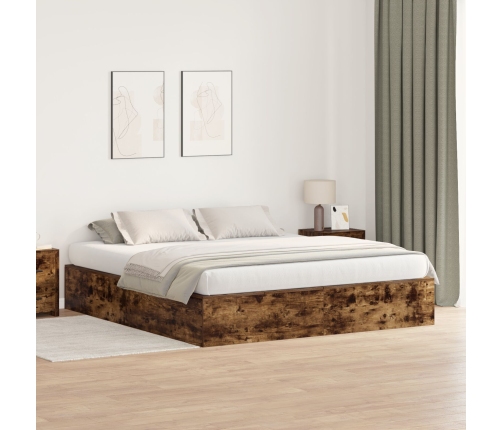 Estructura de cama  Roble ahumado Madera Doble Con almacenamiento