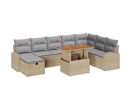 Conjunto de Sofá de Jardín de 9 Piezas con Cojines Beige Poliratán