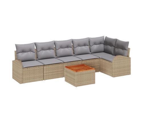 Conjunto de Sofás de Jardín de 7 Piezas con Cojines Beige de Ratán Sintético