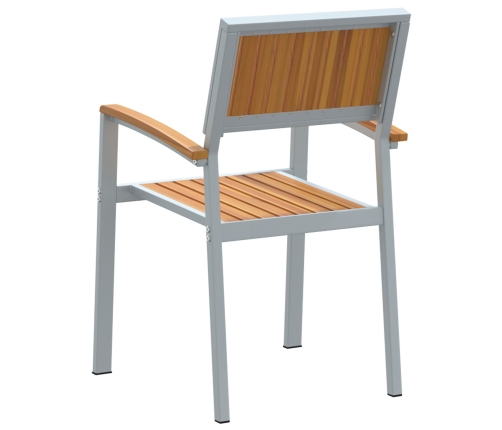 Sillas de Jardín Apilables  8 pcs Acero Gris y Madera Sólida de Acacia