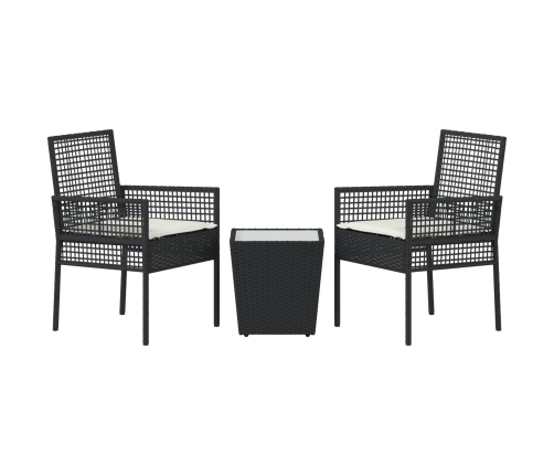 Conjunto Bistro de Jardín de 3 Piezas con Cojines en Ratan Sintético Negro