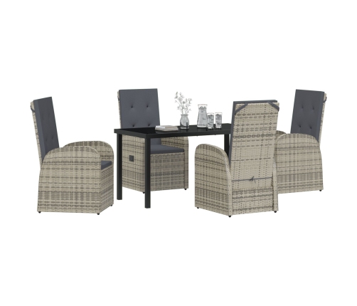 Conjunto de Comedor de Jardín de 5 Piezas con Cojines de Poliratán Gris