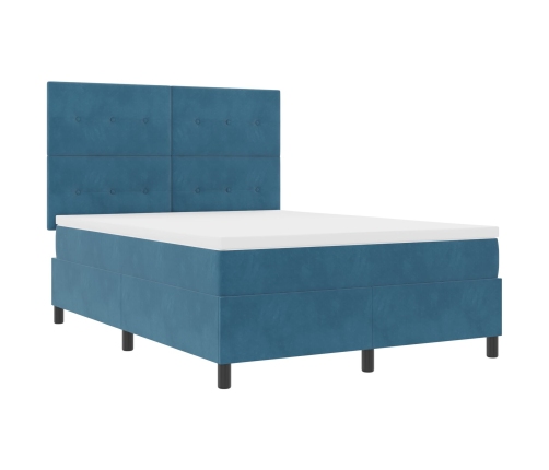 Cama con Box Spring y Colchón  & LED Azul Oscuro 160x200 cm de Terciopelo