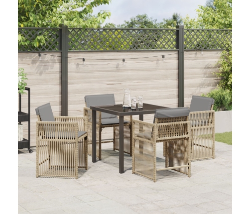 Juego de Comedor de Jardín de 5 Piezas con Cojines Beige Poliratán