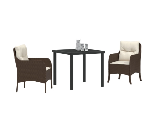 Conjunto de comedor de jardín  de 3 piezas con cojines Marrón Poliratán