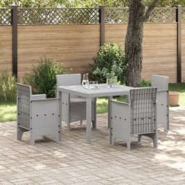 Juego de Comedor de Jardín de 5 Piezas  con Cojines Gris Claro Ratán Poliéster