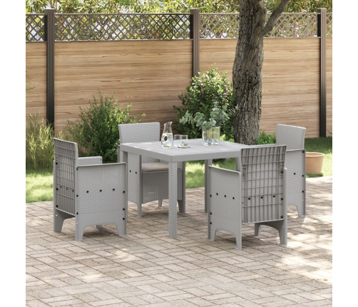 Juego de Comedor de Jardín de 5 Piezas  con Cojines Gris Claro Ratán Poliéster