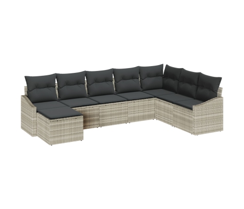 Conjunto de comedor de jardín de 8 piezas con almohadas ratán sintético gris claro