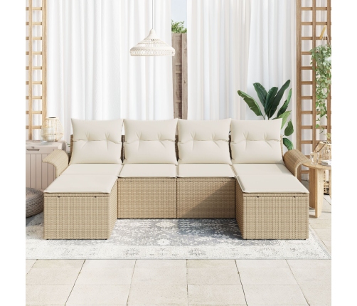 Juego de Sofá de Jardín de 6 Piezas con Cojines Beige de Rattan Poliéster