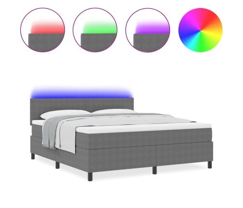 Cama con Box Spring  y Luz LED Gris Claro Super King de Tejido de Corduroy