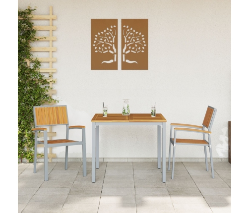 Sillas de Exterior  2 pcs Apilables de Madera Sólida Acacia y Metal Gris