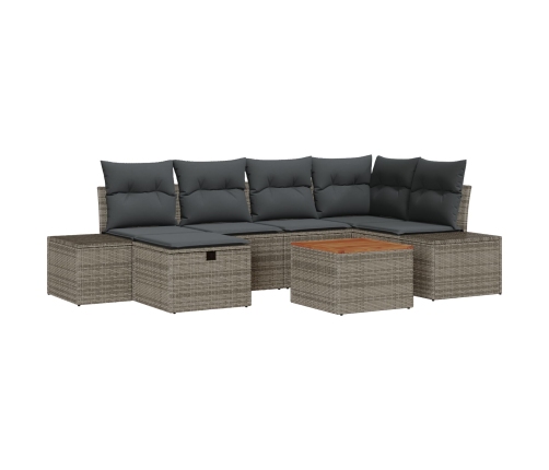 Set de Sofá de Jardín Set de 7 Gris Poliratán Sofá Exterior