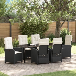 Set de Comedor de Jardín de 7 Piezas con Cojines Rattan Negro