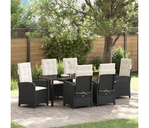 Set de Comedor de Jardín de 7 Piezas con Cojines Rattan Negro