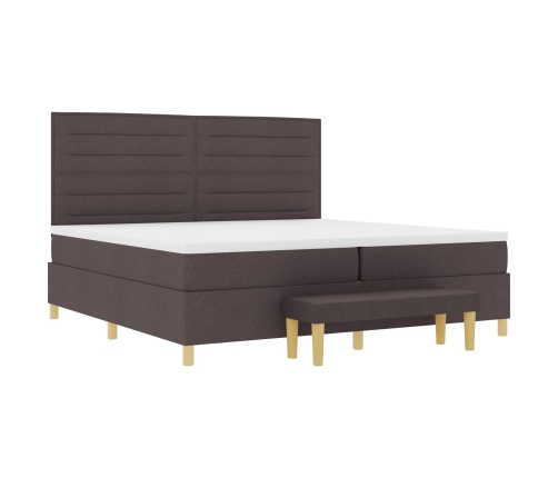 Cama Box Spring  con Colchón y Banco Marrón Oscuro 200x200 cm Tela