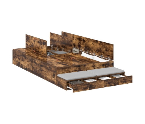 Estructura de Cama con Almacenamiento  Roble ahumado Madera elaborada