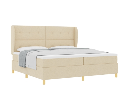 Cama con somier  y colchón, crema, 200x200 cm, tela