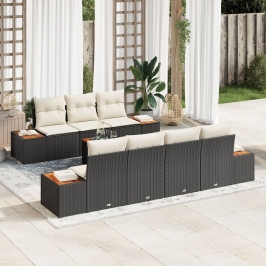 Conjunto de Sofás de Jardín de 8 Piezas con Cojines Negro Rattan